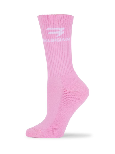 Shop Balenciaga Women's Sporty B Logo Rib-knit Socks In Pink