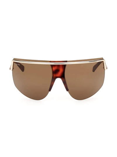 Shop Max Mara Women's Sophie 70mm Shield Sunglasses In Classic Havana