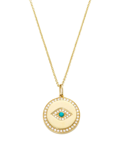 Shop Sydney Evan Women's 14k Yellow Gold, Diamond, & Turquoise Evil-eye Medallion Necklace