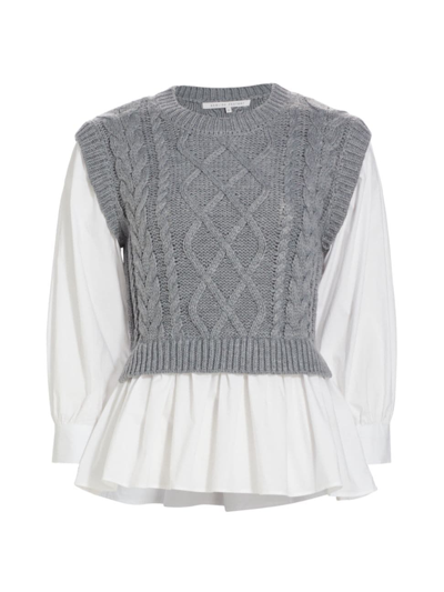 Shop English Factory Women's Mixed-media Cable-knit Sweater In Heather Grey White