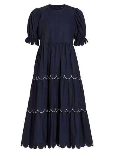 Shop English Factory Women's Tiered Cotton Midi-dress In Navy White