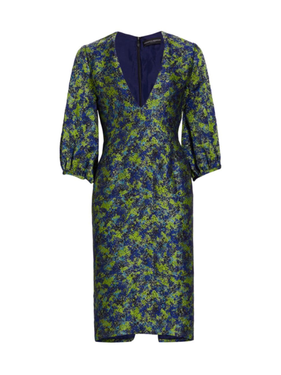 Shop Frederick Anderson Women's The Blue's Jacquard Puff-sleeve Dress In Green Blue