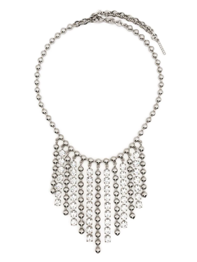 Shop Alessandra Rich Crystal-embellished Fringed Necklace In Silver