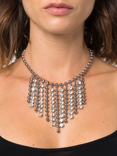 Shop Alessandra Rich Crystal-embellished Fringed Necklace In Silver