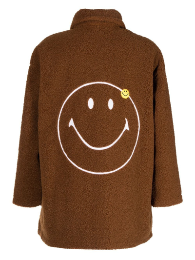 Shop Joshua Sanders Smiley Face Button-up Coat In Braun