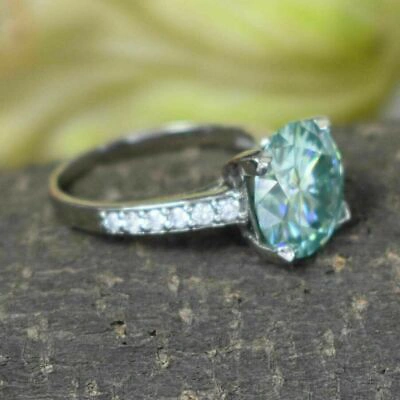 Pre-owned Ambika G & J 3 Ct Blue Diamond Solitaire Ring In 925 Strelling Silver Excellent Luster