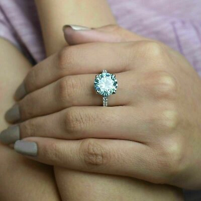 Pre-owned Ambika G & J 3 Ct Blue Diamond Solitaire Ring In 925 Strelling Silver Excellent Luster