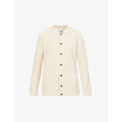 Shop Sunspel Cutaway-collar Buttoned Cotton-knit Jacket In Ecru