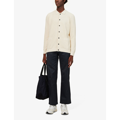 Shop Sunspel Cutaway-collar Buttoned Cotton-knit Jacket In Ecru