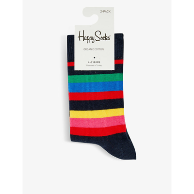 Shop Happy Socks Boys Multi Kids Striped Pack Of Two Cotton-blend Socks 2-9 Years