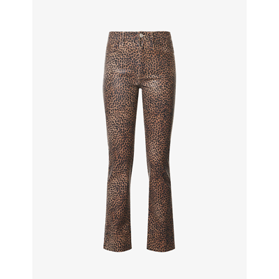 Shop Frame Le Sylvie Tapered Mid-rise Stretch-denim Jeans In Leopard