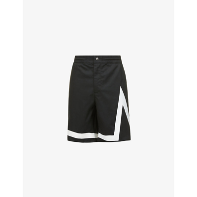 Shop Moncler Men's Black Graphic-print Regular-fit Mid-rise Cotton Shorts