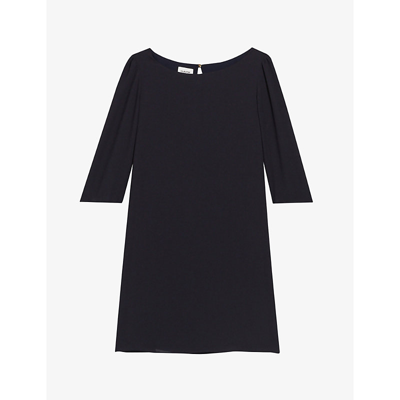 Shop Claudie Pierlot Womens Bleus Rififi Round-neck 3/4-length Sleeve Woven Mini Dress