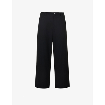 Shop Y's Relaxed-fit Wide-leg High-rise Wool Trousers In Black