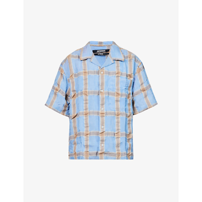 Shop Jacquemus Men's Blue/beige Checks La Chemise Jean Plaid-pattern Boxy-fit Woven Shirt