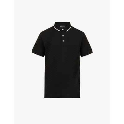 Shop Emporio Armani Men's Nero Logo-jacquard Regular-fit Cotton Polo Shirt
