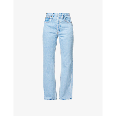 Shop Still Here Childhood Faded-wash Straight-leg High-rise Jeans In Vintage Blue