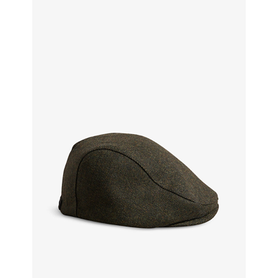 Shop Ted Baker Mens Khaki Jamesss Tweed-effect Woven-blend Flat Cap