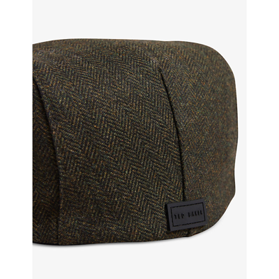 Shop Ted Baker Mens Khaki Jamesss Tweed-effect Woven-blend Flat Cap