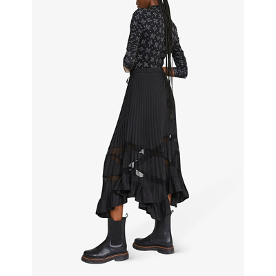 Shop Claudie Pierlot Women's Noir / Gris Seloda Pleated Ruffled Woven Maxi Skirt
