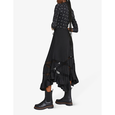 Claudie Pierlot Seloda Pleated Ruffled Woven Maxi Skirt In Noir / Gris