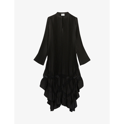 Shop Claudie Pierlot Women's Noir / Gris Riversa Pleated Ruffled Woven Maxi Dress