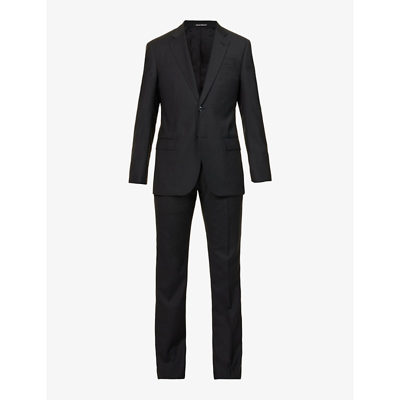 Shop Emporio Armani Notch-lapel Regular-fit Wool Suit In Nero
