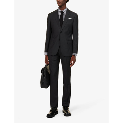 Shop Emporio Armani Notch-lapel Regular-fit Wool Suit In Nero