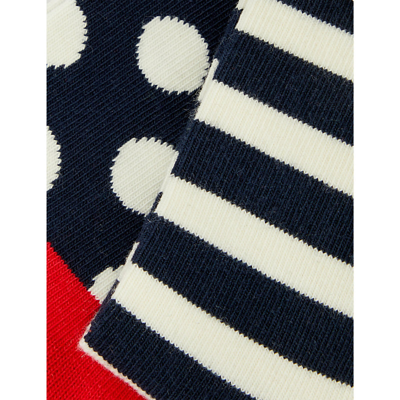 Shop Happy Socks Boys Red White Blue Kids Striped Pack Of Two Cotton-blend Socks 2-9 Years