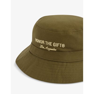 Shop Honor The Gift Signature Logo-print Cotton-twill Bucket Hat In Olive