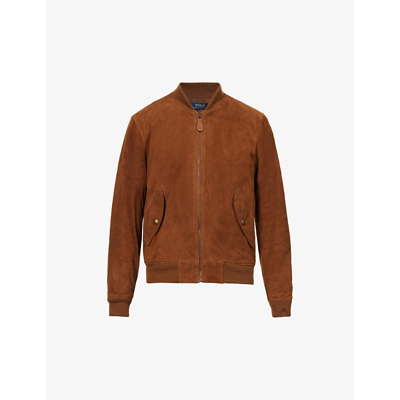 Shop Polo Ralph Lauren Gunners Suede Bomber Jacket In Country Brown