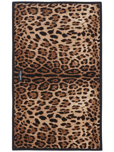 Shop Dolce & Gabbana Leopard-print Cotton Bath Mat In Schwarz