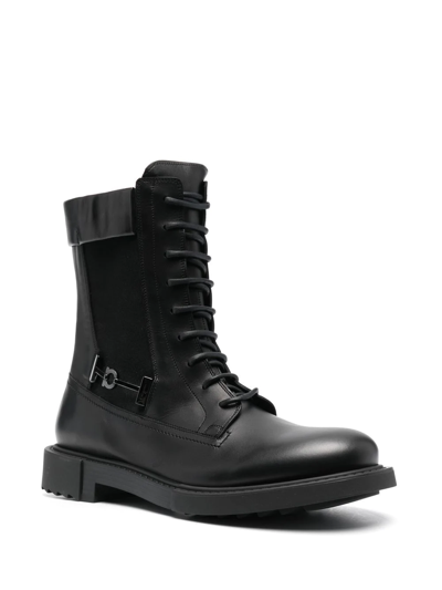 Shop Ferragamo 40mm Lace-up Leather Combat Boots In Schwarz