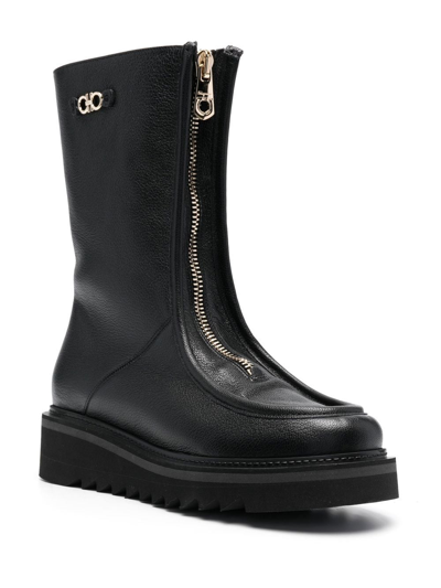 Shop Ferragamo 50mm Zip-front Leather Boots In Schwarz