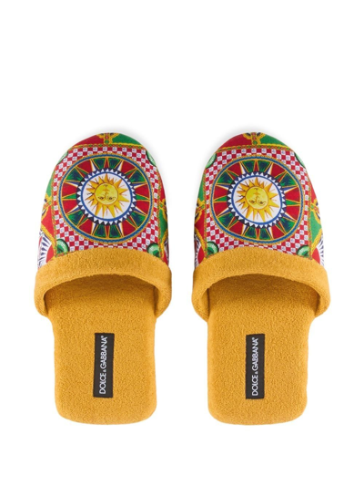 Dolce & Gabbana Abstract-print Terry Slippers In Gelb