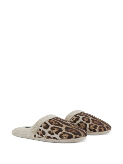 Shop Dolce & Gabbana Leopard-print Terry Slippers In Nude