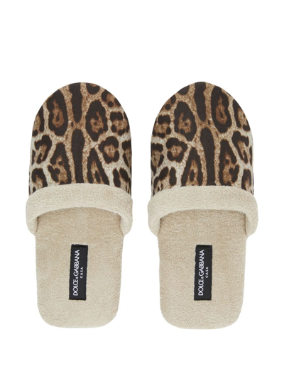 Shop Dolce & Gabbana Leopard-print Terry Slippers In Nude
