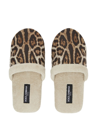 Dolce & Gabbana Leopard-print Terry Slippers In Nude