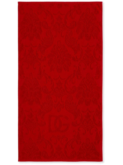 Shop Dolce & Gabbana Jacquard Cotton Bath Towel In Rot