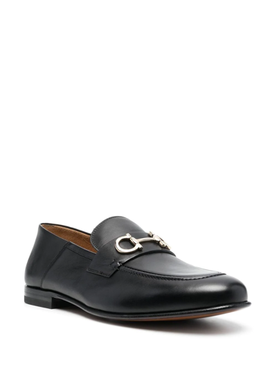 Ferragamo Gancini Ornament Calfskin Mule Loafers In Schwarz