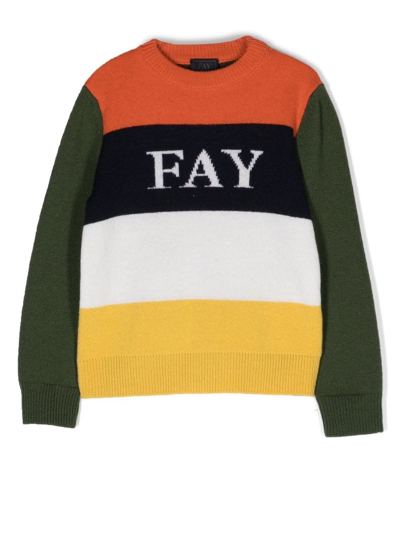 Fay Embroidered-logo Colour-block Jumper In Nude