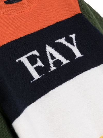 Fay Embroidered-logo Colour-block Jumper In Nude