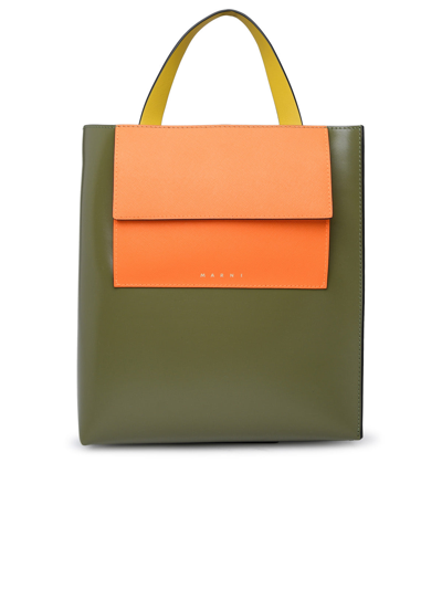 Shop Marni Orange And Green Leather Museo Bag