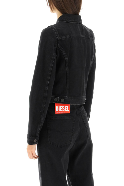 Shop Diesel Cropped Denim Jacket In Black