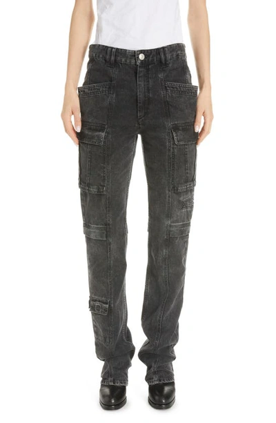 Shop Isabel Marant Vokayo Utility Straight Leg Nonstretch Jeans In Faded Black