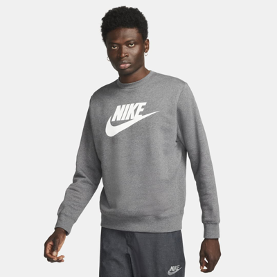 Shop Nike Men's  Sportswear Club Fleece Graphic Crew In Grey