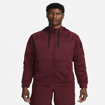Shop Nike Men's  Therma Therma-fit Full-zip Fitness Top In Red