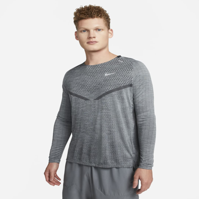 Shop Nike Men's Techknit Dri-fit Adv Long-sleeve Running Top In Black