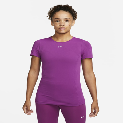 Shop Nike Women's Dri-fit Adv Aura Slim-fit Short-sleeve Top In Purple