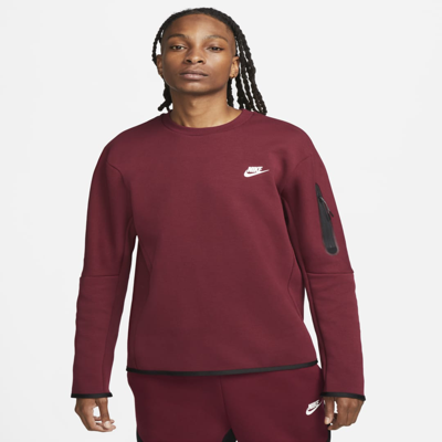 Shop Nike Men's  Sportswear Tech Fleece Crew Sweatshirt In Red